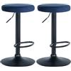 CLP Set di 2 sgabelli da bar Ponte velvet I Sgabello regolabile in altezza con struttura in metallo, Colore:blu, Materiale base:Metallo nero opaco
