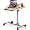 RELAX4LIFE Scrivania per Computer con Ruote, Tavolino Laterale Regolabile in Altezza 71-93 cm，Tavolino per Letto e Divano, Ideale per Ufficio o Casa (Naturale)