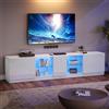 Merax Mobile TV basso lucido con illuminazione a LED, moderno mobile TV per TV da 65 pollici, supporto TV con ante, 2 cassetti, ripiani in vetro, panchina per soggiorno, camera da letto, bianco