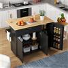 Oxtao Tavolo da cucina con piano di lavoro pieghevole, isola di cucina mobile, carrello di servizio su ruote, porta asciugamani e portaspezie, adatto per cucina/cibo/casa (nero-A, 132,5