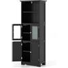 LIFEZEAL Mobiletto Alto da Bagno Salvaspazio, Mobiletto Multiuso in Legno, 60x30x163cm, Mobile Bagno con 2 Ante in Vetro, Armadietto da Terra con Ripiani Regolabile per Cucina e Soggiorno (nero)
