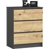 AKORD | Cassettiera K60 a 3 Cassetti | Credenza Alta | Moderna Mobiletto per Soggiorno Sala da Pranzo | Comodino | Piano di lavoro in laminato | 60x77x40cm 25 kg | Grigio grafite | Rovere artigianale