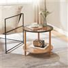 [en.casa] Tavolino Rotondo da Caffè Ø51x45 cm a Piano in Vetro Fumé Bronzo Tavolo Basso Laterale da Divano Poltrona con Ripiano per Soggiorno Salotto Camera da Letto - Naturale/Nero