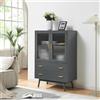 [en.casa] Credenza con Vetrina Armadietto con Ante in Vetro Scanalato e 2 Cassetti Madia per Cucina Soggiorno Sala Pranzo 120x80x40 cm Grigio