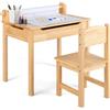COSTWAY Scrivania D'arte per Bambini 3+ per Studiare e Disegnare Naturale | Set Tavolo e Sedia con Portarotolo e Piano Ribaltabile, Vano Portaoggetti, Rotolo di Carta e Pennarelli, 60 x 40 x 58 cm
