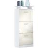 Vladon Scarpiera Lavia V2, Scarpiera per 12 Paia di Scarpe con 3 Ribalte e Mensola in Vetro, bianco opaco/beige lucido (46 x 128 x 23 cm)
