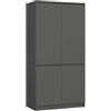 AKORD Armadio Guardaroba S90, 4 Ante, 4 Ripiani e Asta Appendiabiti, Mobile per Camera da Letto e Ufficio, Laminato, 90x51x180 cm, Grigio Grafite