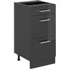 Vicco Mobiletto base per cucina R-Line, Antracite lucido/Antracite 40 cm | 3 Cassetti · Senza piano di lavoro · Piedini regolabili in altezza · ✓ Facile accesso · ✓ Liberamente combinabile