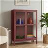 [en.casa] Comò con Ante in Vetro Scanalato Credenza in Acciaio per Soggiorno Mobile Vetrinetta con Scomparto Diviso 84x64x35 cm Rosso Vino