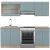 Vicco Cucina componibile R-Line, Rovere blu-grigio/oro, 200 cm senza piano di lavoro, adatto per l'espansione personalizzata tramite moduli aggiuntivi