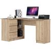 AKORD Scrivania ad Angolo B-20 | 3 Cassetti, 2 Ripiani e un Ripiano con Anta | Per l'Ufficio in Casa | 155x77x85 | 60 kg Rovere Sonoma