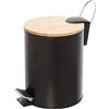 Inbagno Pattumiera Bagno a Pedale, capacità 3 Lt, in Acciaio con Coperchio in bambù, H 22 x d 17 cm, Linea Haiti