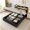 KeepGoon letto matrimoniale con contenitore 140 x 190 cm, letto imbottito, testiera a LED con funzione USB, letti funzionale, in PU nera, barra di pressione dell'aria