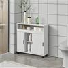 [en.casa] Mobile da Terra Salvaspazio per Bagno con Ante Scorrevoli Scomparti Chiusi e Ripiano Armadietto a 4 Ruote per Cucina Corridoio con Vani Aperti 71x70x20 cm - Bianco