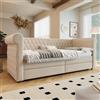 Soweiz Testata imbottita vintage per divano letto, divano letto con 2 cassetti di archiviazione, letto singolo, letto per ragazzi, struttura del letto con sommiere in legno, lino, 90 x 200 cm (beige)