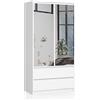 AKORD | Armadio con Specchio S | 90 cm Due Ante | 2 Cassetti con ripiani e Asta Appendiabiti | Mobiletto Cameretta Camera da Letto | Guardaroba | Pannello in laminato 16 mm | Bianco