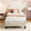 Fofetbfo Letto 90 x 200 con rete, letto singolo imbottito testiera regolabile, telaio con rete a doghe, velluto beige (90 x 200 cm)