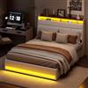 BLSYHDH - Letto baule 140 x 200 cm, letto imbottito a LED, con sistema idraulico e cassapanca, letto matrimoniale con contenitore, con testiera e rete a doghe, (bianco+PU-A)