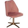 FineBuy Sedia Girevole Rosa Velluto Poltrona Scrivania Ergonomica 80-100 cm | Design Sedia Senza Ruote | Sedia Ufficio Imbottita Studio 120 kg