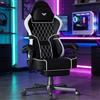Soontrans Sedia da Gaming Massaggiante con Poggiatesta & Cuscino Lombare Massaggio, Sedia Gaming Ergonomica con Poggiapiedi, Sedia da Gamer, Pelle Sintetica, Regolabile in Altezza (Nero&Bianco)