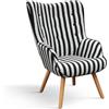 PAZZO DESIGN Poltrona Umbertino Set Da 1, Bianco e Nero, Tessuto Relax Comoda con Gambe Legno - id_2125