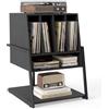 COSTWAY Supporto per Giradischi, Mobile Porta Giradischi con 4 Scomparti e Ripiani Aperti, Scaffale per Dischi in Legno con Ruote e Piedini Regolabili (Nero, Nessuna Presa di Corrente)