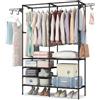 Generico Scaffale Appendiabiti con Struttura in Metallo e Ripiani in Stoffa 108x36x170 cm - Armadio Aperto con Barra per Vestiti, Mensole Portaoggetti e Ganci Laterali - Organizer Salvaspazio per Camera