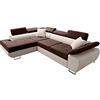 Robin Inspire Saturn Premium Divano angolare con funzione letto cassetto per biancheria e cuscini Poggiatesta regolabili stile moderno marrone e crema angolo a sinistra 272 x 200 x 90