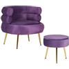 IlGruppone Poltrona Camera da Letto e Salotto in Velluto con Poggiapiedi Contenitore - Poltroncina Relax Moderna con Gambe in Metallo Placcato Oro - Design Moderno - Viola
