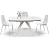 PAZZO DESIGN Tavolo Allungabile Bea, Piano Ceramica Bianco Statuario, Gambe in Metallo Bianco, Cucina, Soggiorno, Ceramica, 120 x 90 x h78 cm - id_1919