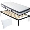 Comprarredo Kit rete e materasso singolo 80x190 MALAGA e cuscino fiocco memory aloe in regalo, rete singola a doghe 80x190 ortopedica con materasso memory alto 25cm per letto singolo