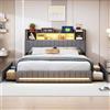 BHFFTHK Biancheria da letto, 140 x 190 cm con LED, testiera con 4 cassetti e rete a doghe, funzionale per giovani, in lino grigio