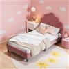JYNVO Letto Bambini 90x200 cm in Velluto Rosso Retrò, Letto Singolo per Bambina con Testiera a Forma di Fiore Regolabile, Struttura Letto Imbottito Moderna con Doghe, Carico 200kg, Rosso Vino