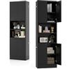 KOMFOTTEU Credenza Alta da Cucina 190 cm, Mobile Cucina Dispensa in Legno, Mobile Buffet con 2 Armadio e Ripiano, per Soggiorno, Sala da Pranzo, Bagno, 56 x 30 x 190 cm, (In 2 Pacchi) (Nero)