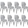 FRUOGO Set di 8 Sedie da Pranzo,Moderne Cucina e Camera da Letto Sedie, Gambe Metallo e Imbottitura con Motivo a Diamante, con Cuscino in Spugna di Lino,Grigio.