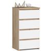 AKORD | Cassettiera a 4 Cassetti | Credenza Alta | Moderna Mobiletto per Soggiorno Sala da Pranzo Camera da Letto Corridoio Bagno | Armadio Cameretta | 35x40x74 cm | Rovere Sonoma/Bianco