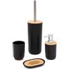 Inbagno Set Bagno Accessori Completo - 4 Pezzi, Kit Accessori appoggio in ABS e Legno bambù, Include Dispenser, portaspazzolini, portasapone e scopino WC, Linea Surf