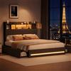 LIVLUX Letto 160 x 200 con Sommier LED e USB, Letto Matrimoniale Imbottito con Sommier a Doghe e 4 Cassetti, Testiera con Spazio di Archiviazione, 2 Posti per Adulti e Adolescenti, Lino (Grigio, 160 x
