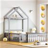 Huayz Montessori, letto singolo 90 x 200 cm, con rete di sicurezza, rete a doghe, tetto, letto in legno, letto per ragazzi, in legno di pino, senza materasso (grigio)