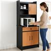 BAKAJI Armadio da Cucina Alto Multiuso, Credenza Mobile da Soggiorno, Sala da Pranzo, Salvaspazio, Sistema di Sicurezza, Mobiletto Dispensa con 2 Ante e 1 Cassetto, 55 x 40 x 180 cm (Nero e Quercia)