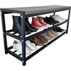 MAKA change your life quality MAKA Scarpiera Salvaspazio Slim, in Metallo Nera, Scarpiera Ingresso, Organizer Scarpe Diverse Misure, Scaffali Portascarpe, Panca con Seduta (90 cm + panca)