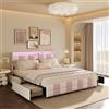 HYTKKBD Letto matrimoniale imbottito 140 x 190 cm con luci a LED e porta USB, Letto contenitore con 4 cassetti, Telaio per letti matrimoniale con rete e testiera, rosa, senza materasso