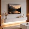 Ribanedy Mobile TV Sospeso Moderna con luce LED | Consolle Multimediale da Parete | Grande Mobile TV con Spazio di Archiviazione per Soggiorno e Ufficio (Texture + Bianco, 120cm)