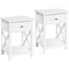 Soberine Set di 2 Comodini Camera da Letto con Casetto e Ripiano 40 x 30 x 55 cm Tavolino da Notte in Stile Shabby Chic Portaoggetti Salvaspazio per Salotto Soggiorno (2, Bianco)