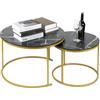 OHMG - Set di 2 tavolini da caffè dall'aspetto marmo, tavolino da salotto, diametro 70 + 50 cm, tavolino nido grande, rotondo, aspetto marmo e struttura in acciaio dorato (nero+oro - 60 x 60 x 45 e 40