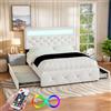 Autheria Letto Matrimoniale con contenitore 140 x 200(90 x 190 cm), con LED e Testiera, Letto una piazza e mezza con Letto Estraibile e 2 Cassetti, Letto contenitore con rete a doghe, Struttura letto
