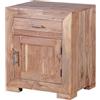 FineBuy Comodino Letto Legno Massello Acacia 50x60x40cm Stile Moderno | Consolle Notturna con cassetto e Porta | Comodino da Notte