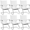 Yaheetech Set 6 Sedie Ufficio Senza Ruote per Ospiti Visitatori Riunioni Conferenza Ergonomiche Design Cantilever in Pelle Sintetica con Schienale e Braccioli Bianco