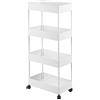 HUOLE Carrello Portaoggetti con Ruote, Carrello da Cucina a 4 Ripiani, Mobile Portaoggetti Stretto, Carrello di Servizio Estraibile, Portaoggetti su Ruote con 6 Ganci, Carrello da Bagno-40*22*90 cm-bianco