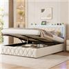 FOERPL Letto Imbottito in Velluto 160x200cm Letto Contenitore, Letto Matrimoniale con LED e Ricarica USB, Letti Idraulico con Rete a Doghe